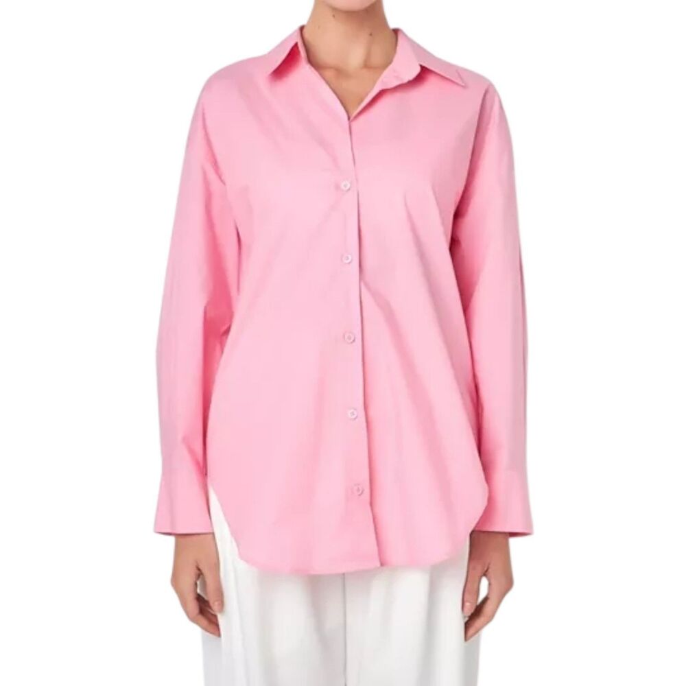 NEW Grey Lab Women Oversized Pink Button Shirt Size S Long Sleeve 100% Cotton